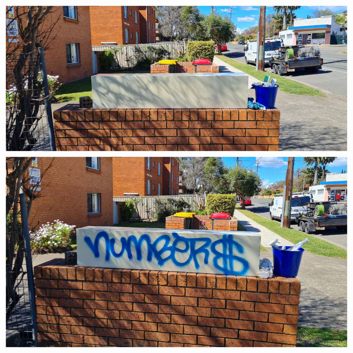Graffiti removal before and after — Hawkesbury